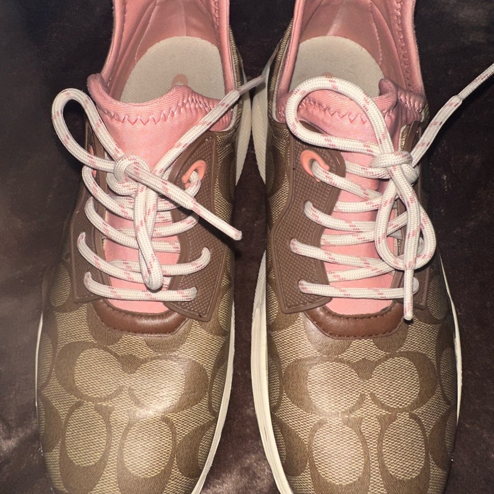 Coach Brown and Pink Monogram Sneakers